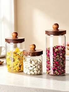 1pc Glass Storage Jar With Lid, Coffee Bean Storage Jar, Snack Storage Jar, Airtight Glass Container, Kitchen Storage Jar - Suitable For Tea, Dried Fruit, Nuts, Snacks, Grains - Multicolor - View 3