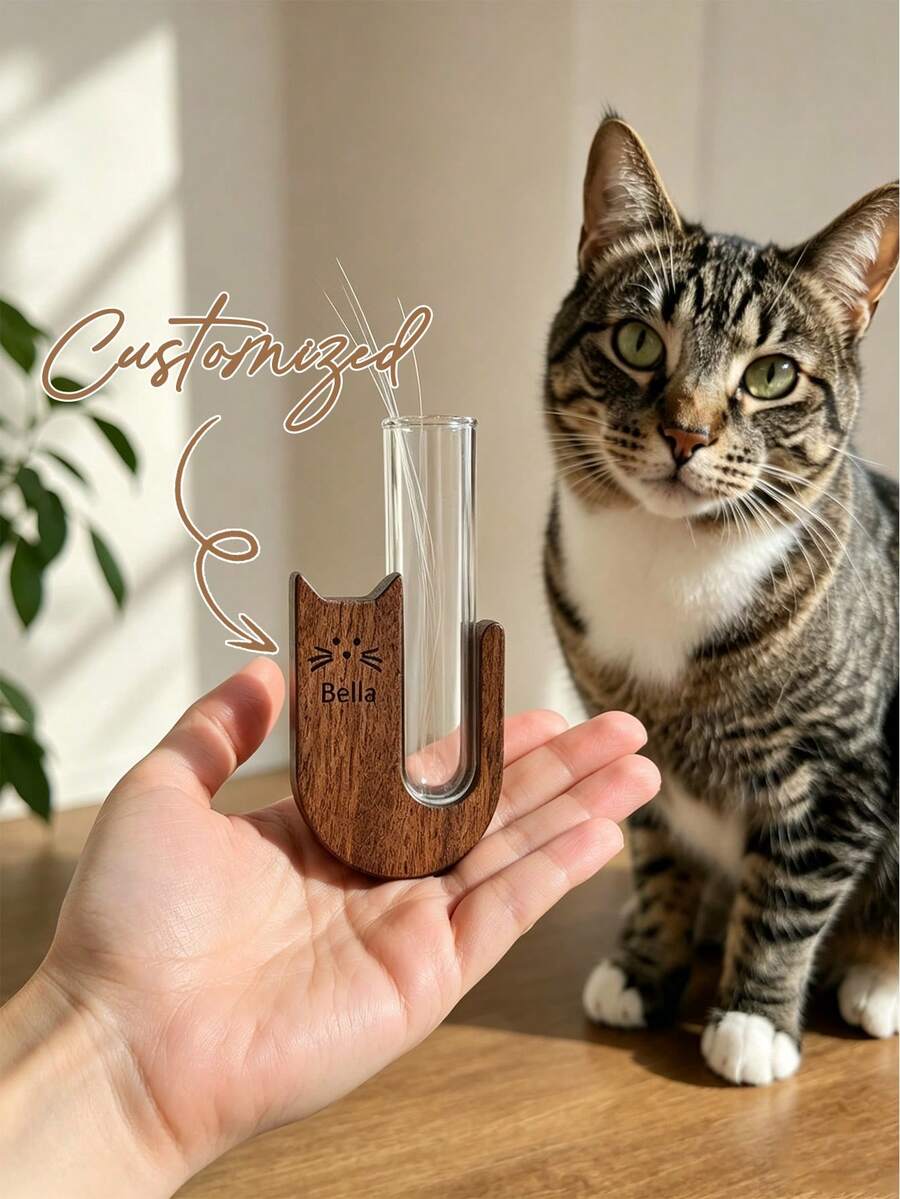 Personalized Cat Whisker Collector, Personalized Pet Hair Memorial Container, Customized Cat Fridge Magnet, Cat Whisker Collector, Cat Souvenir, Funny Small Gift For Friends, Used To Store Cat Whiskers, Glass Material, Pet Memorial Style, Suitable For Cat Lovers - Multicolor - View 1