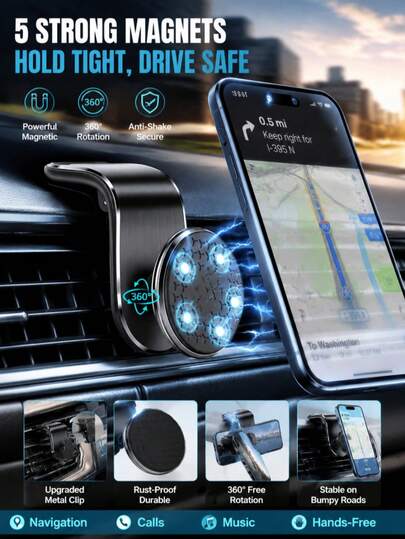 1pc Universal Upgraded Magnetic Multi-Function Car Air Vent Phone Holder, 5 Strong Magnets, 360° Free Rotation, Durable Anti-Rust Anti-Shake, Suitable For Navigation And Calls, Ideal For Labor Day, Back To School, College, Road Trips, Halloween