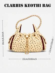 Shoulder Bag With Personalized Polka Dot Pattern, Heart Hardware Accent, Soft Plush Material, Practical Storage With Drawstring Closure, Versatile Chain Bag For Daily Shopping, Travel, Commute, Atmosphere Crossbody Bag - Beige - View 2