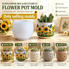 Sunflower Bee Butterfly Embossed Succulent Planter Silicone Mold, Can Make Aromatherapy Candles, DIY 3D Embossed Mold, Reusable, Compatible With Resin, Plaster, Cement, Clay, Handmade Decor, Home Holiday Gift - A - View 5