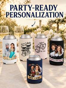Custom Wedding Photo Can Cooler Sleeves, Personalized With Couple Photos, Names And Custom Text, Practical Drink Sleeves For Wedding Receptions And Bridal Events, Unique Guest Favors, Fun Keepsakes To Commemorate Your Unforgettable Big Wedding Day. - Multicolor - View 2