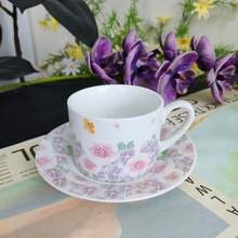 New 250ml Floral Ceramic Coffee Cup And Saucer Set, European Style Afternoon Tea Set, For Home Daily Use And Gifting - Mauve Purple - View 6