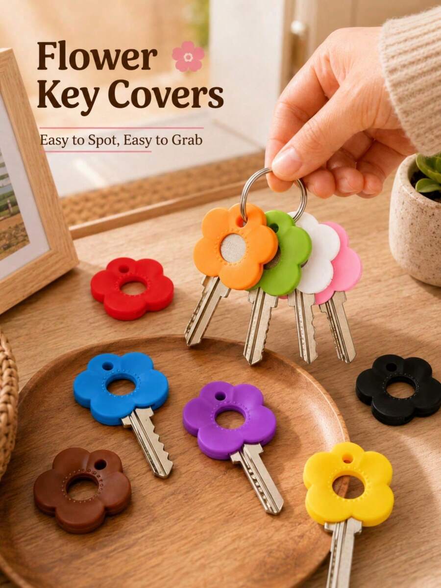 Colorful Flower Keycaps (With Labels), Color-Coded Keycap Covers, Suitable For Home/Office Keyboards; Soft-Touch Keycap Covers With Identification Labels, Quick Key Recognition; Fashionable And Easy-To-Install Key Chain Organizer