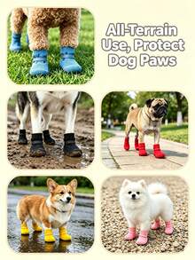 4pcs Random Style Waterproof Pet Dog Shoes, Anti-Slip Soft Sole Scratch-Resistant Washable Reusable Durable Paw Protectors, Suitable For Bichon, Corgi And Other Small To Medium Dogs, For Rainy, Snowy, Hot Road Outdoor Use - Multicolor - View 2