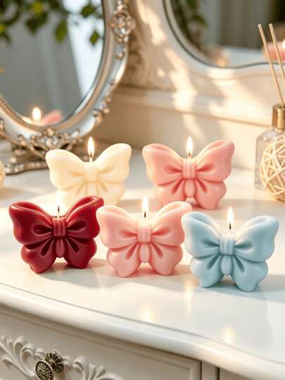 8pcs/4pcs/1pc Cute Bowknot Scented Soy Wax Candles, Bowknot Fragrance Soy Wax Candles, Aesthetic Decorative Table Candles, Ramadan Eid Home Decor, Eid, Mother's Day, Valentine's Day Cute Bowknot Candle Gift Set, Bedroom Living Room Multi-Color Decorative Ambient Candles, Beautiful Decorative Soy Wax Candles, Suitable For Home Dining Table Decor, Perfect Gift For Valentine's Day, Mother's Day, Ramadan