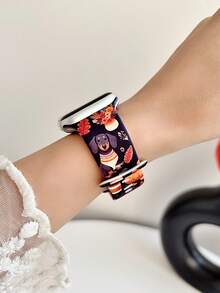 1pc Halloween Autumn Dachshund Pumpkin Print Silicone Watch Band, Compatible With Apple Watch Band 38mm 40mm 41mm 42mm 44mm 45mm 49mm (S10 42mm) (S10 46mm), Comfortable Replaceable Soft Silicone Strap, Suitable For Apple Watch Series 11 Ultra 3 S10 - Multicolor - View 6