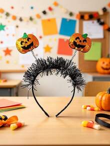 1pc Women's Halloween Sequin Pumpkin Spring Headband Colorful Striped Headband Party Costume Accessory - Multicolor - View 3