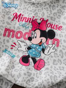 Disney Girls Autumn Cartoon Minnie Letter Print Hooded Leopard Print Long Sleeve Sweatshirt Children Outdoor Casual Street Style Spring Outfit - Beige - View 5