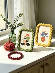 1pc Cute Twisted Rope Design Photo Frame, Minimalist Bohemian Style Desktop Photo Holder, Vintage Aesthetic Home Decor Bedroom Vanity Tabletop Ornament, Creative Twisted Edge Artwork Display Frame, Home Decoration & Holiday Gift - Twisted Picture Frame - View 9