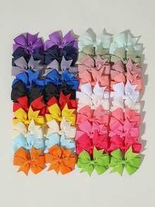 40pcs Ribbed Satin Bow Hair Clips, Multi-Color Solid Side Bang Clips, Minimalist Daily Versatile Hair Accessories For Organizing Loose Hair And Bangs - Mixed color - View 1