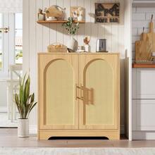 GOCAPTAIN Modern Rattan Sideboard Buffet Cabinet – 2 Woven Doors, Anti-Tip, Storage For Living Room, Dining Room, Kitchen, Coffee Bar, Wine Bar - Wood Color - View 3