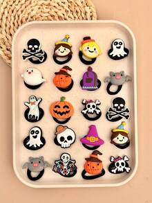 14pcs Random Halloween Themed Hair Ties For Kids, Cartoon Pumpkin Ghost Skull Bat Design, High Elasticity Girls Party Costume Hair Accessories - Multicolor - View 6
