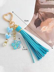 1pc Bohemian Style Heart Tassel Keychain, Heart Pendant Key Ring, Bag Charm Accessory, Women's Holiday And Daily Gift - A - View 2