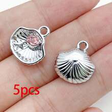 5/20pcs Silvery Plated Pink Rhinestone Charms Ballerina Fairy Butterfly Bear Moon Star Bow Shell Pendant For DIY Necklace Earring Jewelry Making - Pink - View 24