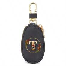 Floral Wreath Letter A-Z Car Key Holder, Mini Car Key Storage Bag, PU Leather Keychain Wallet, Zipper Pouch, Car Key Organizer, Car Keychain, Unisex Gift - Multicolor - View 54