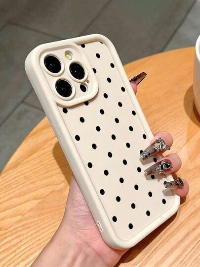 1pc Fashionable Minimalist Beige Polka Dot TPU Shockproof Full Body Protective Case, Compatible With Apple 18 18pro 18promax 17 17pro 17promax 16 16promax 15 14 13 12 11 And Other Models, Minimalist Fashionable New Phone Case, Ideal Birthday And Christmas Gift For Couples, Women, Boyfriends, Girlfriends And Girls