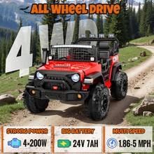 24V 20" 2‑Seater Kids Electric Ride‑On Truck Toy For Big Kids,800W Motor,Remote Control,3‑Speed,Bluetooth,Multi‑LED Lights,Shock Absorption - Red - View 2