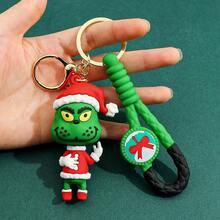 The Grinch Christmas Keychain, Sil Cartoon Green Monster Figure Key Ring With Braided Wrist Strap, Backpack Bag Charm Car Key Accessory, Merry Grinchmas Holiday Gift - Multicolor - View 9