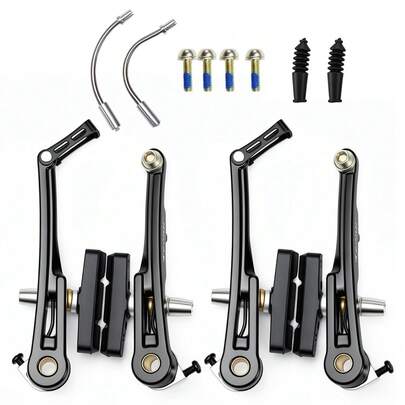 Bike V Brake Set Aluminum Alloy 124.5mm Long Arm Front Rear Linear Pull Calipers 55mm Brake Pads For MTB City Folding Bicycle