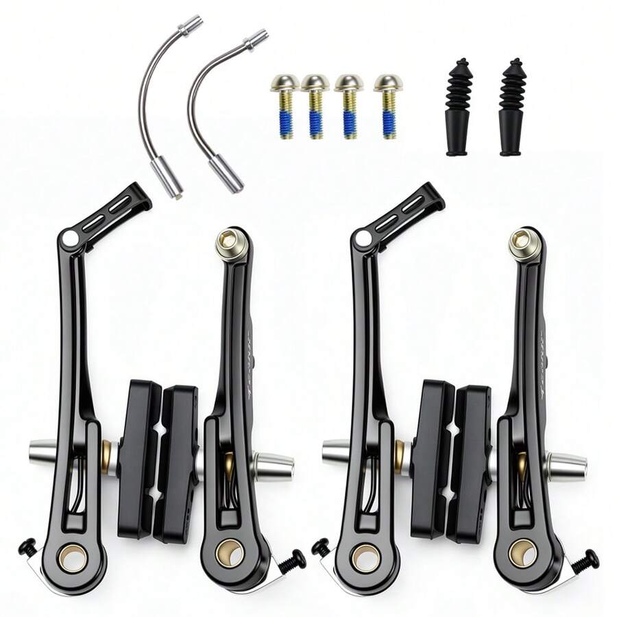 Bike V Brake Set Aluminum Alloy 124.5mm Long Arm Front Rear Linear Pull Calipers 55mm Brake Pads For MTB City Folding Bicycle