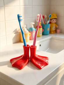 1/2pcs Cute Duck Foot Shaped Bathroom Multi-Function Storage Rack, Toothbrush Holder, Bathroom Home Decor, Suitable For Toothpaste, Kitchen Countertop Storage, Student Graduation Gift, Families With Children, Couples, Back To School Season - Multicolor - View 4