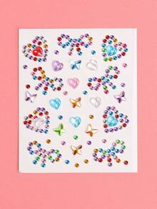 2PCS Multi-Particle 3D Asymmetric Self-Adhesive Rhinestone Bow & Heart Y2K Holiday Gift DIY Music Festival Party Makeup Ball Face Decoration Rhinestone Stickers - Multicolor - View 7