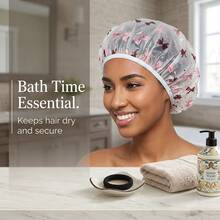 [High Quality Thickened Extra Large Shower Cap]2pcs Set: Adjustable Printed Thickened Extra Large Reusable Shower Cap With Elastic Band; Suitable For Women, Spa Centers And Beauty Salons. Hair Cap. Hair Accessory - Multicolor - View 4