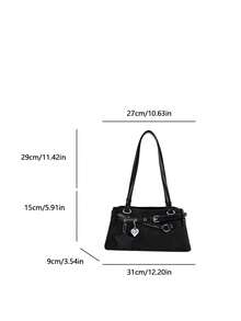 Fashion Solid Color PU Versatile Tote Bag, Strap Heart & Star Decor Elegant Women's Shoulder Bag, Suitable For University, Commuting, Shopping, Street Shopping, Daily Use - Black - View 3