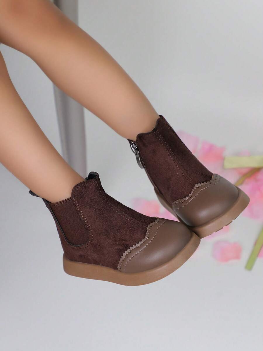 1 Pasang Sepatu Bot Chelsea Anak Perempuan, Sepatu Bot Modis Bersol Lembut dan Tahan Lama, Sepatu Bot Setinggi Mata Kaki untuk Balita - Coklat - View 1
