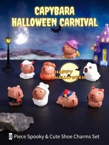 9pcs Creative Cartoon Christmas Capybara Series DIY Shoe Charms Resin Mini Pendants, Hollow Out Clogs Decoration, Holiday Party Favors Gifts - Multicolor - View 1