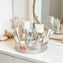 1pc 360° Rotating Transparent Cosmetic Storage Box + Bowknot Decoration/Multifunctional Cosmetic Storage Rack, Suitable For Skincare, Lipstick, Perfume, Jewelry, Etc., Perfect For Dorm And Bathroom Vanity - View 8
