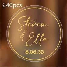 30-240 Custom Clear Wedding Stickers, Personalized Name Label Stickers, Custom Date Round Stickers, Thank You Stickers, Wedding Party Stickers, Gifts, Gold And Black, Bride And Groom, Envelopes, Gift Boxes, Invitations, Valentine's Day, Anniversary - Style a - View 14