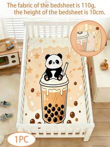 1PC Cute Panda Bubble Tea Star Printed Mattress Cover, Polyester Material Neutral Baby Bed Sheet, Suitable For Newborns And Toddlers' Beds - Multicolor - View 1