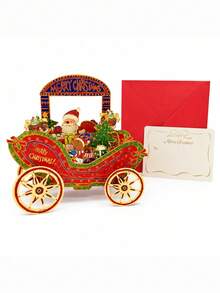 1pc 3D Christmas Pop-Up Greeting Card, Creative Holiday Paper Card, Elegant Carriage Design, Christmas Celebration Festival Decoration Card, Surprise Message Card - 3D - View 15