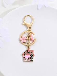 1pc Sweet Cute Vacation Style Enamel House Bee Flower Mushroom Keychain, Bag Decoration, Car Key Pendant, Student Backpack Charm, Souvenir, Gift For Friends - Multicolor - View 5