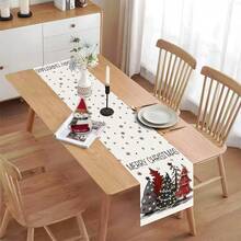 1pc Merry Christmas Table Runner, Christmas Tree Print Linen Texture Tablecloth, Holiday Decor Table Cloth, Suitable For Dining Table, Home Party Decoration - Multicolor - View 6