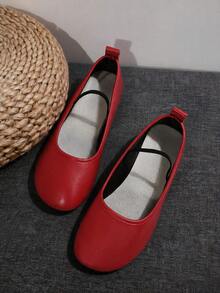 1 Pair Women's Red Elastic Strap Round Toe Flat Ballet Shoes Fashion Design Daily Slip‑On Flat Shoes - Red - View 6