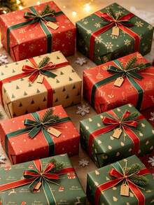 Giấy gói quà Giáng sinh 14/7/1 miếng, họa tiết hỗn hợp hươu, bông tuyết, cây thông Noel, vật liệu trang trí giấy gói hộp quà thủ công cho ngày lễ - Xem 1
