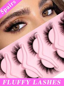 ENCHUW 5 Pairs Fox Eye Eyelashes Cat Eye Lashes Eyelashes Fluffy Soft Natural Long Fake Lashes - Black - View 1