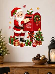 1pc Christmas Santa Snowman Letter To Santa Mailbox Wall Sticker, Cute Holiday Mailbox Scene Wall Decal With Santa Claus Snowman Christmas Tree Gift Box Design, Self-Adhesive PVC Removable Waterproof Wall Decor Sticker For Christmas Home Decoration - Christmas Wall Decals - View 11