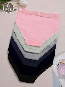 6pcs Women's Panties Triangle Briefs Solid Color Basic Style Love Letter Print Waistband Multicolor - Multicolor - View 2
