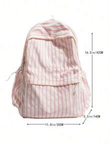 Dedoo Striped Student Backpack, Lightweight Washed Fabric, Front Pocket With Drawstring Side Pockets, Large Capacity Storage, Fresh Korean Style, Suitable For Teenage Girls Daily Use - Multicolor - View 5