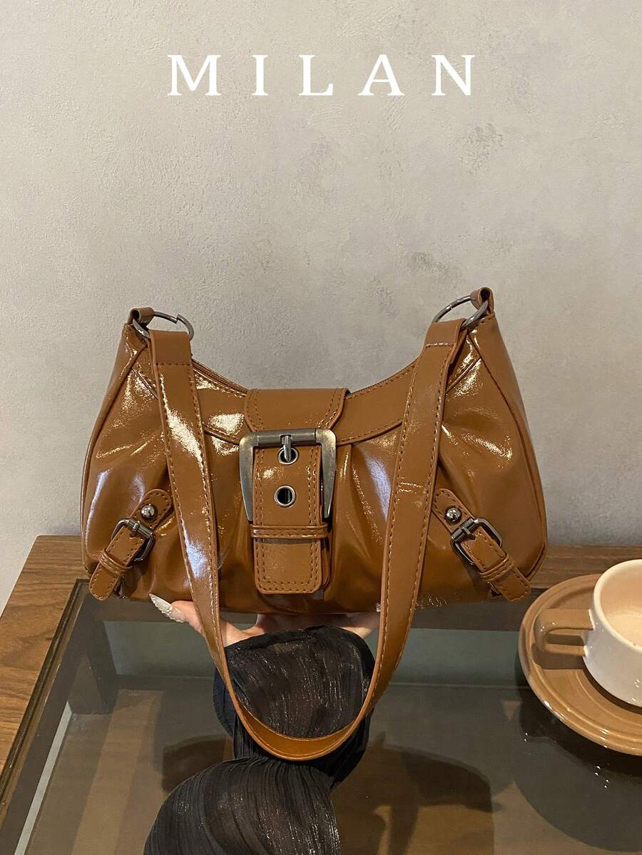 Niche Design Chain 2026 新款女包，時尚哥德風鉚釘腋下包，手提包，單肩包，純色鉚釘鏈條斜挎包