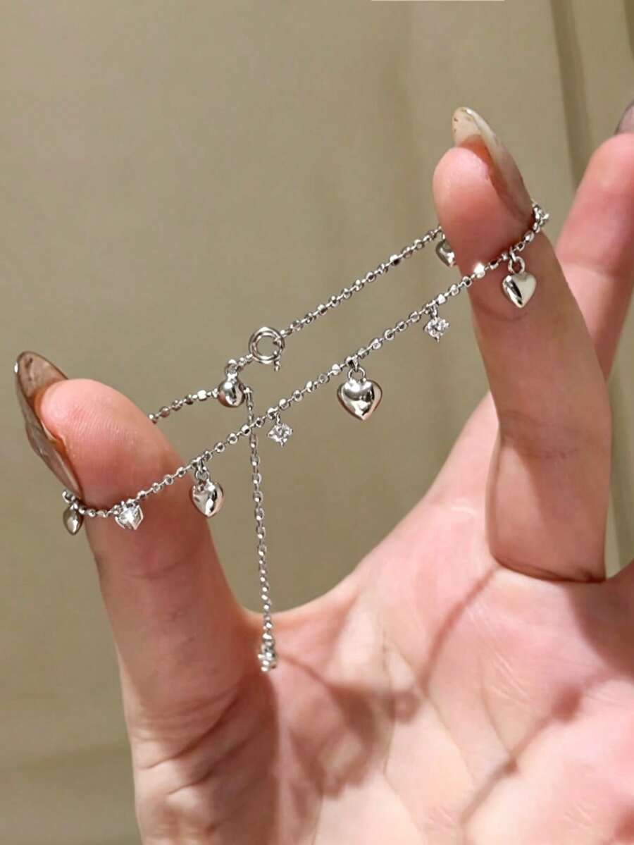 1pc Heart Tassel Rhinestone Bracelet For Women, Luxury Niche Exquisite Design High-End Jewelry - Multicolor - View 1