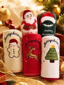 5/2/1pc 13.8*29.5 Inch Hanging Coral Fleece Towel, Christmas Gift, Embroidered Reindeer Tree Pattern, Super Soft Absorbent Quick Dry Face Towel, Hair Wrap, Shower, Makeup Removal, Christmas Bathroom Home Decor - Multicolor - View 4