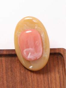 1pc Fashionable Vintage Oval Resin Color Block Adjustable Ring, Elegant & Versatile, Suitable For Women - Multicolor - View 4