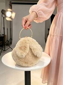 Soft Cute Healing Sweet Style Girl Plush Round Bag With Metal Handle Chain Crossbody Bag, Bubble Skirt Matching Small Bag For Autumn/Winter - Multicolor - View 5