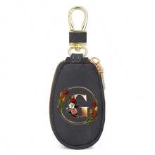 Floral Wreath Letter A-Z Car Key Holder, Mini Car Key Storage Bag, PU Leather Keychain Wallet, Zipper Pouch, Car Key Organizer, Car Keychain, Unisex Gift - Multicolor - View 29