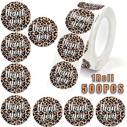 500pcs/Roll Leopard Print Thank You Stickers, Classic Thank You Order Stickers, Thank You For Your Purchase Seal Stickers, Handmade Thank You Order Seal Stickers, Handmade/Party Gift Box/Cake Seal Stickers, 1 Inch Adhesive Label Paper, Suitable For Wedding, Birthday Party, Banquet, Gift Decoration, Seal, Convenience Store, Supermarket, Cake Shop, Bakery, Milk Tea Shop, Coffee Shop, Thank You For Your Order Stickers